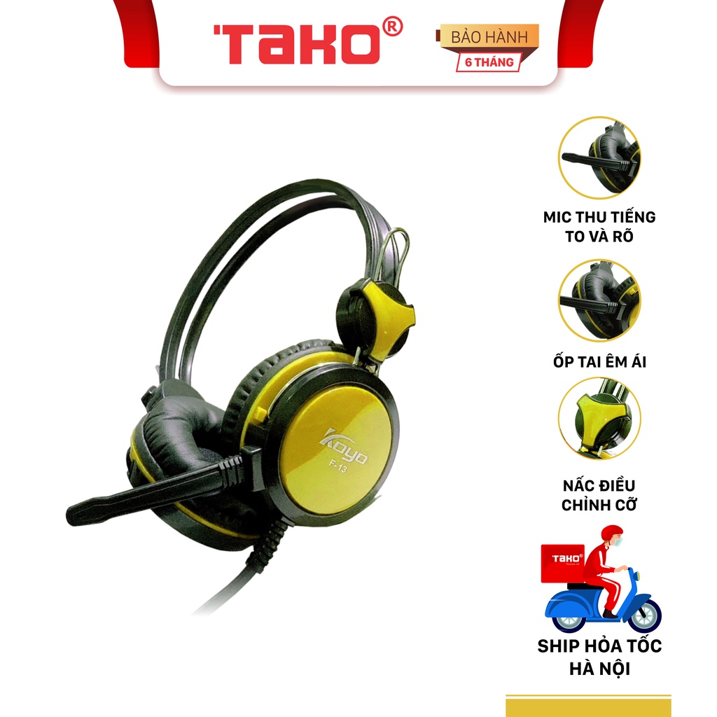 Tai nghe 590F-13T4 chùm tai có mic, có dây, chơi game. Chính hãng Tako, BH 6 tháng
