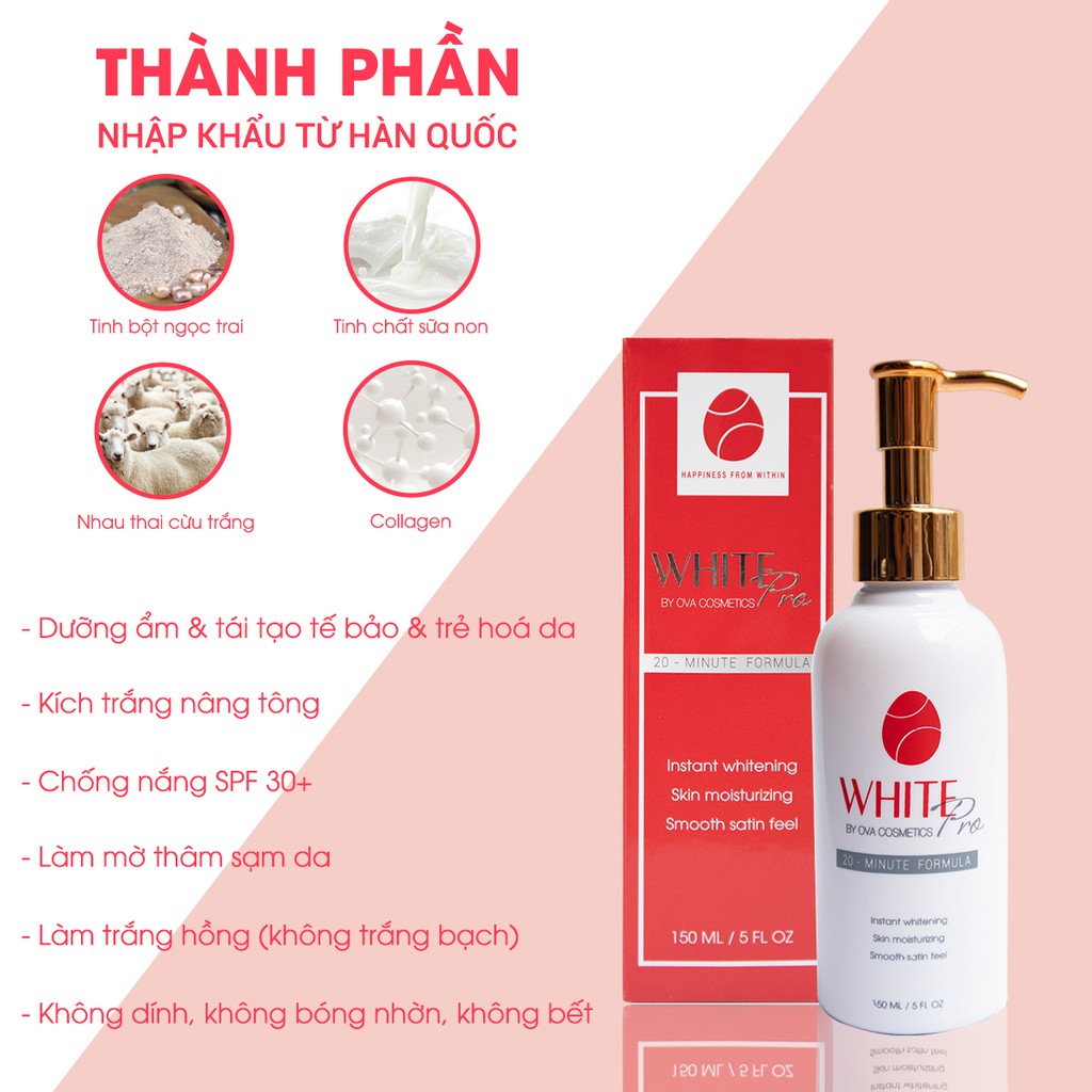 Kem dưỡng trắng da Body Ova Whitepro, nâng tông, dưỡng ẩm, chống lão hóa toàn thân ngày đêm, 150ml | BigBuy360 - bigbuy360.vn