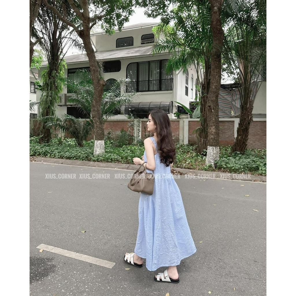 ĐẦM 2 DÂY XANH MIDI BẢN TO XỐP NHÚN TÙNG 2 BÊN (TH)