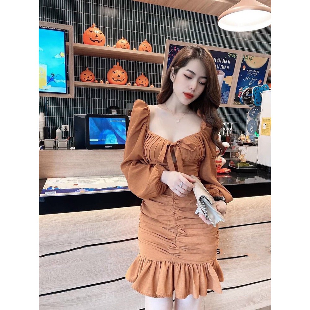 BONUCCI Đầm váy body nhún tôn ngực ( hồng, nâu, đen ) tôn dáng cho nàng thời trang nữ dạo phố dự tiệc | BigBuy360 - bigbuy360.vn