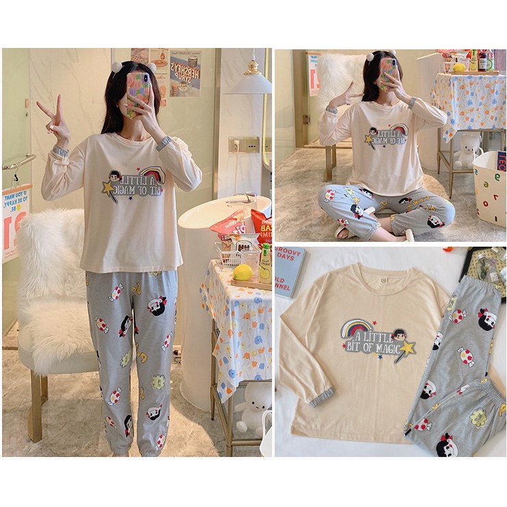 [Sẵn] Đồ ngủ thun Quảng Châu, đồ bộ tay dài quần dài mặc ở nhà, pijama dễ thương thu đông | BigBuy360 - bigbuy360.vn