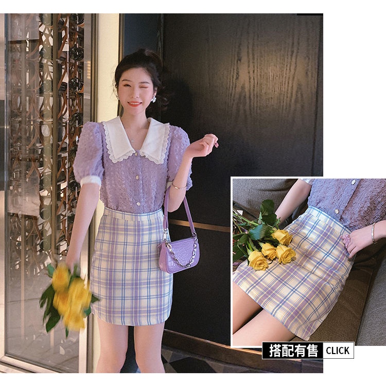 COZOK Áo sơ mi chiffon cổ búp bê tay phồng form rộng phong cách retro