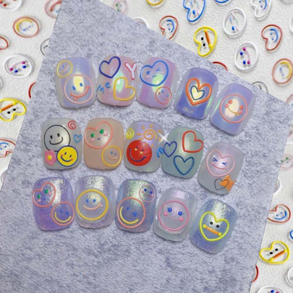 [Hàng mới về] Miếng dán trang trí móng tay nghệ thuật họa tiết mặt cười hoạt hình 5D nhiều màu sắc đáng yêu