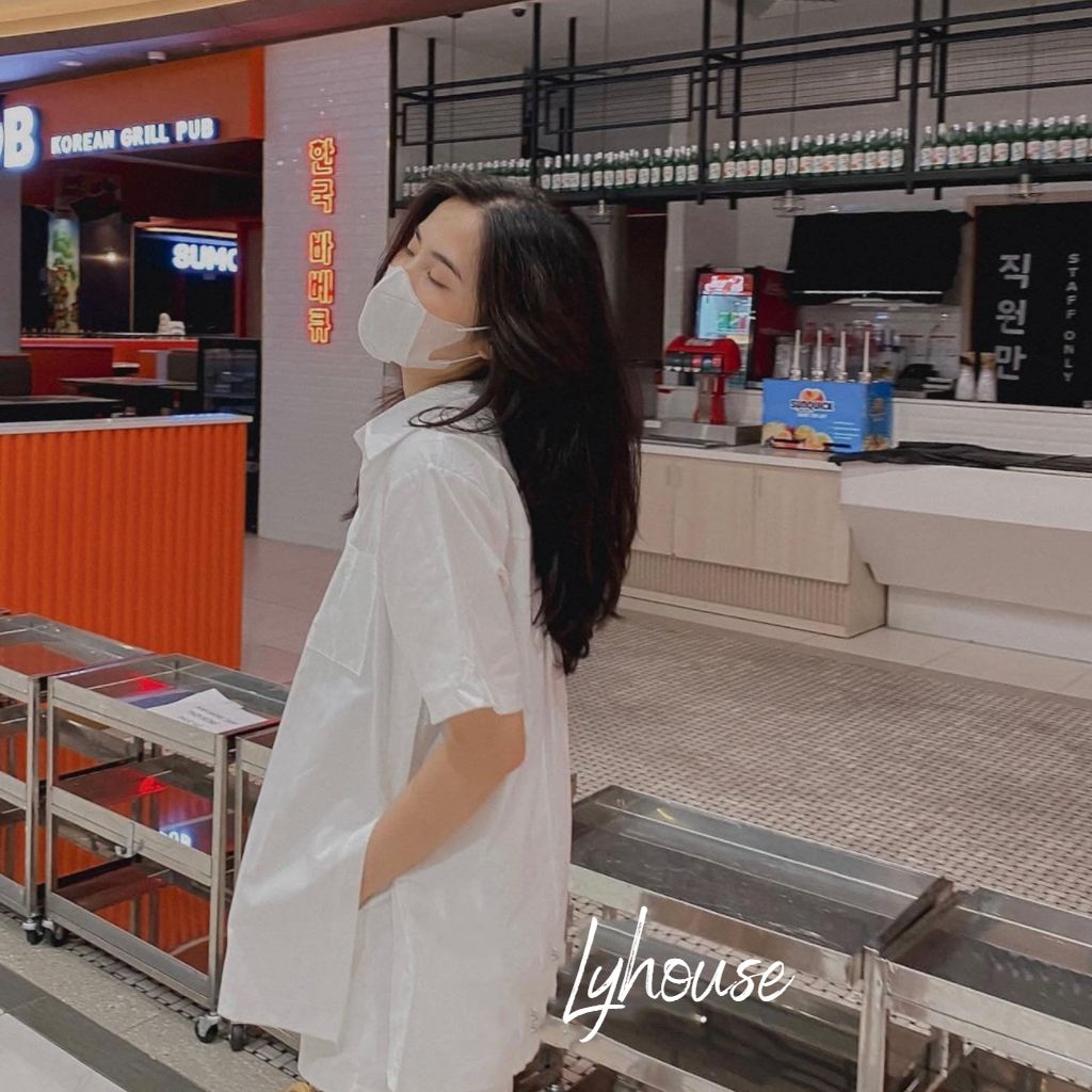 Áo sơ mi nữ form rộng xẻ tà vạt cúc Kiểu Màu Trắng be xanh đẹp ngắn tay ulzzang vintage hàn quốc cao cấp