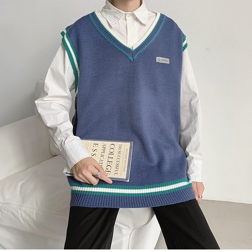 Áo gile nam len cổ V form rộng thời trang ulzzang học sinh hàn quốc áo gile len mặc ngoài oversize unisex đi học đi chơi