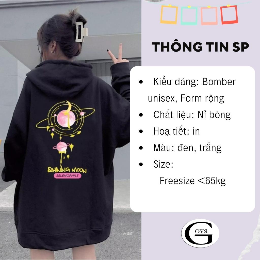Áo khoác Hoodie nỉ FE SHINING MOON Dây Kéo form rộng ulzzang Unisex áo nỉ bông nữ AKN24 GOVA
