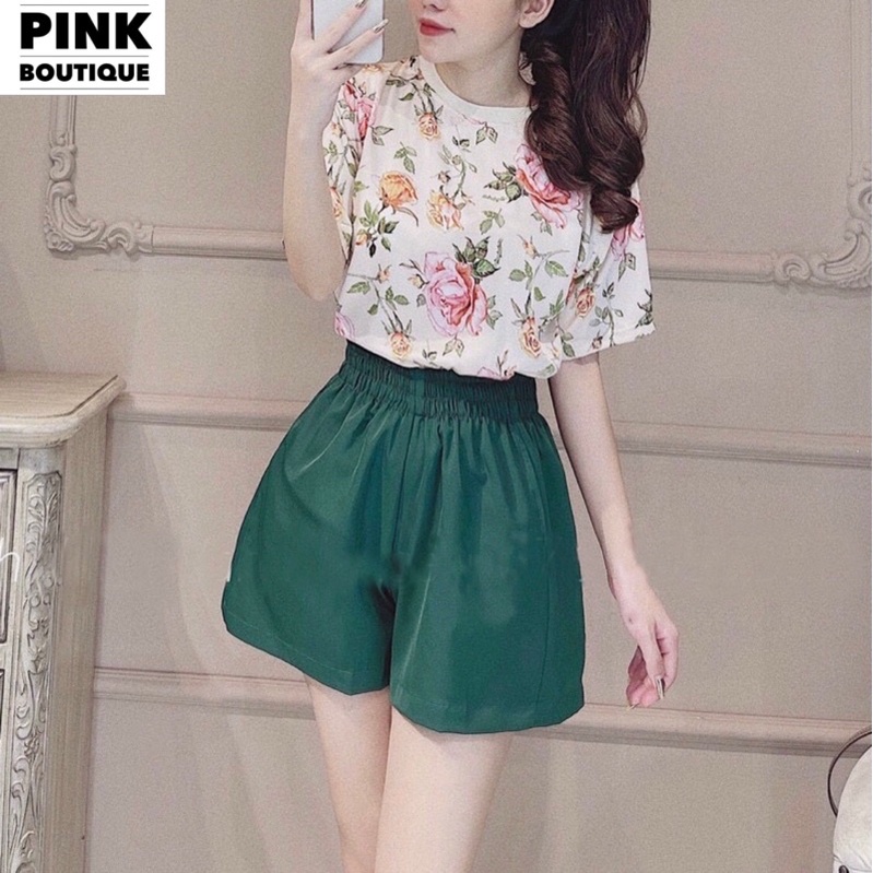 Set Bộ Nữ Lụa Mùa Hè Mặc Nhà Áo Lụa Họa Tiết Quần Short Cao Cấp Thiết Kế PINK BOUTIQUE