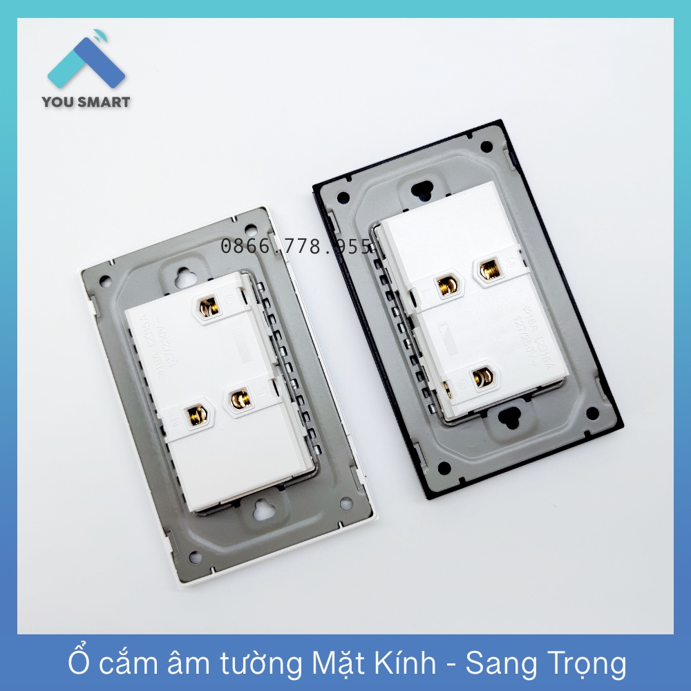 Ổ cắm âm tường chữ nhật Full Mặt Kính cường lực