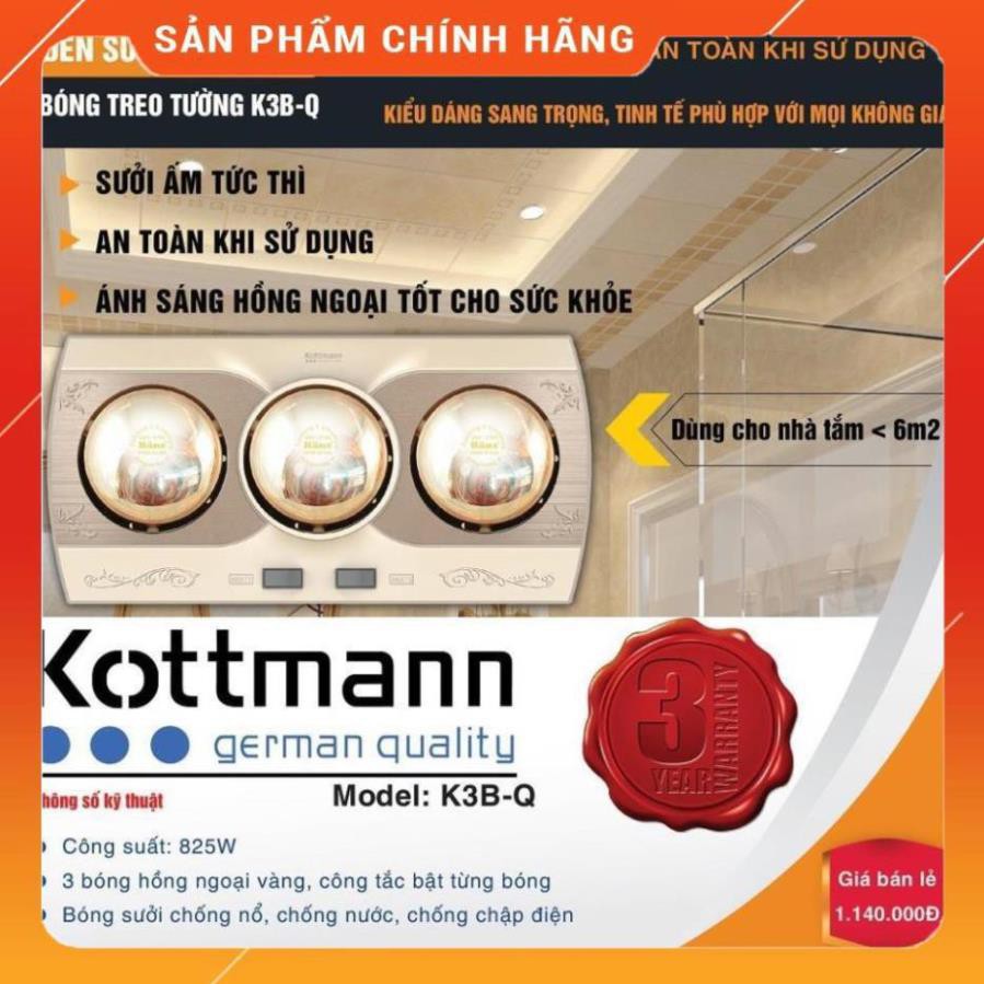 [Hỏa tốc 1 giờ] [RẺ VÔ ĐỊCH] Đèn sưởi 3 bóng Kottmann màu vàng K3B-Q - Hàng cao cấp chính hãng Huy Anh