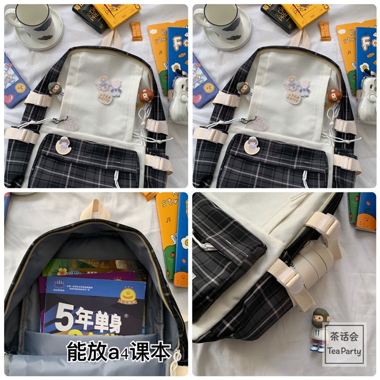 Ba Lô Vải Canvas Họa Tiết Caro M7Ii Phong Cách Hàn Quốc Cho Nữ Sinh