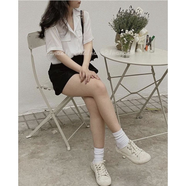 Áo sơ mi cổ vest cộc tay nữ - áo sơ mi công sở chất vải gân hàng quảng châu-2630