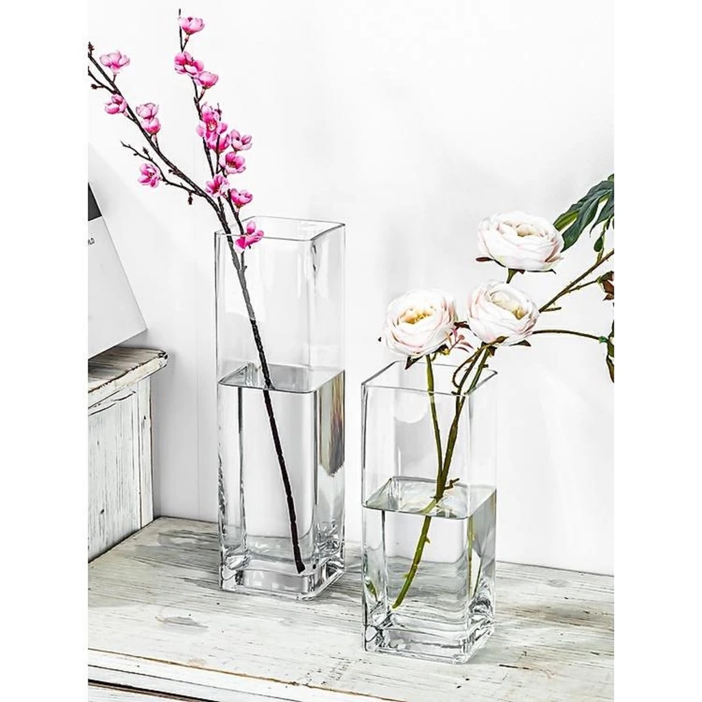 Lọ ống thủy tinh vuông - Trụ thủy tinh VUÔNG cắm hoa, trang trí, nuôi cá, thủy sinh 10 x 10/15/20cm