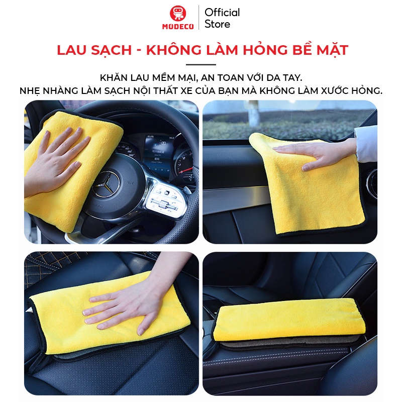 Khăn Lau Xe Hơi Ô Tô Microfiber Cao Cấp Modeco - Mật độ 600 gsm - Siêu Thấm, Không rụng lông, Không phai màu