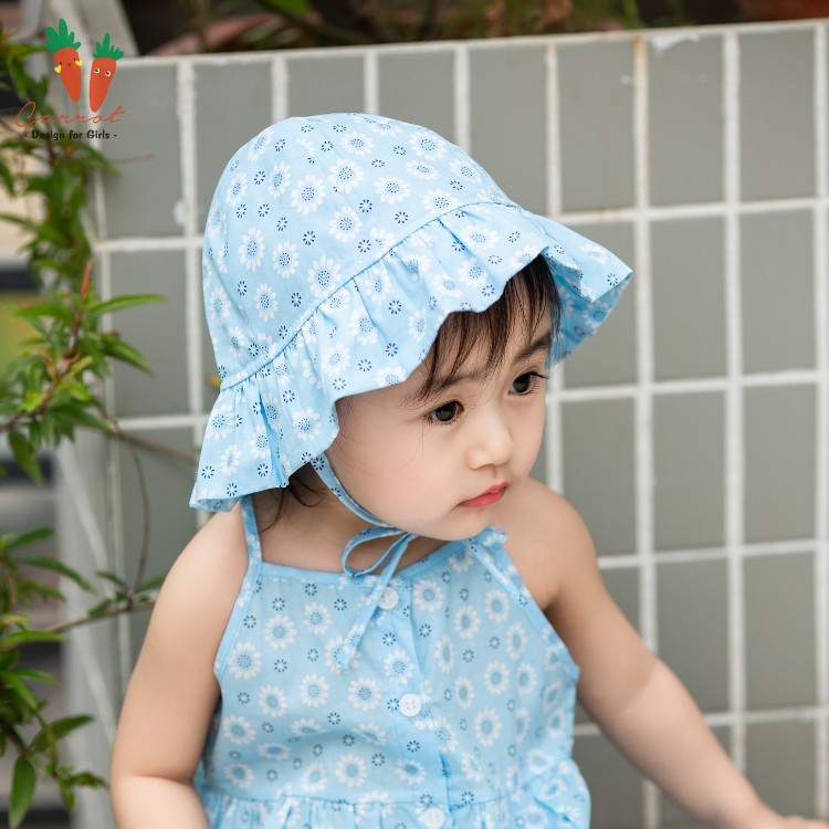 Mũ bé gái CARROT vành bèo, họa tiết hoa  nhí nhiều màu, chất thô cotton thoáng mát