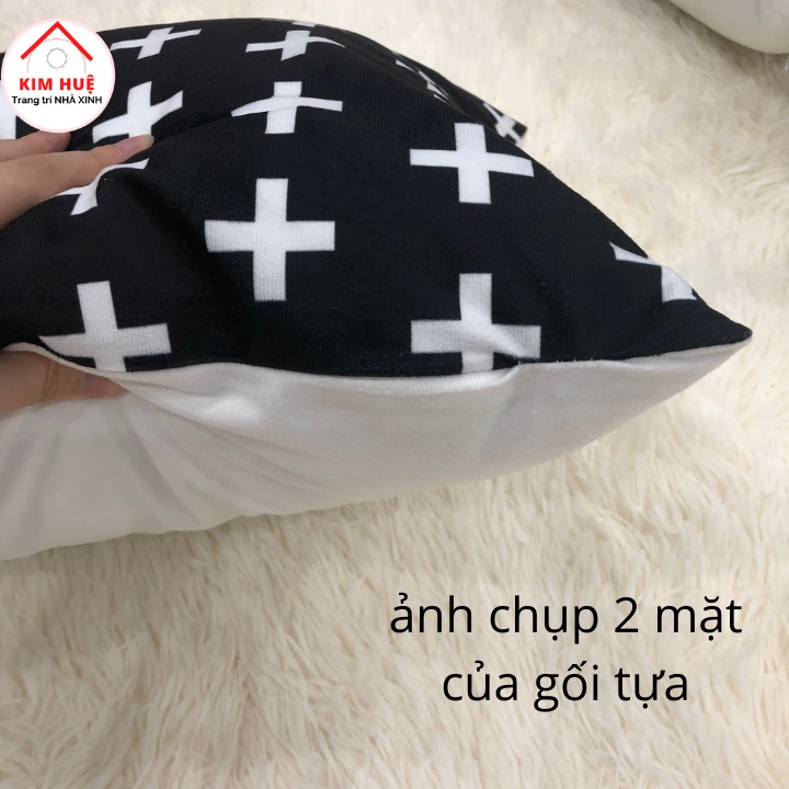 Gối tựa lưng sofa 45x45cm họa tiết kẻ đen trắng hiện đại