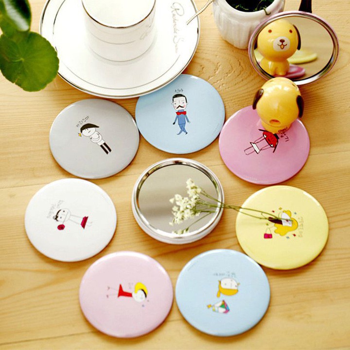 Gương trang điểm mini siêu cute cầm tay bỏ túi Hàn Quốc tiện lợi viền kim loại