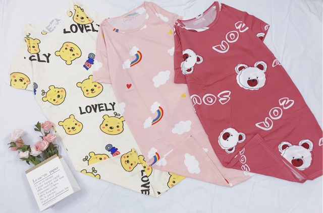 Đầm ngủ thun họa tiết Quảng Châu nhiều màu hình thật 100% | BigBuy360 - bigbuy360.vn