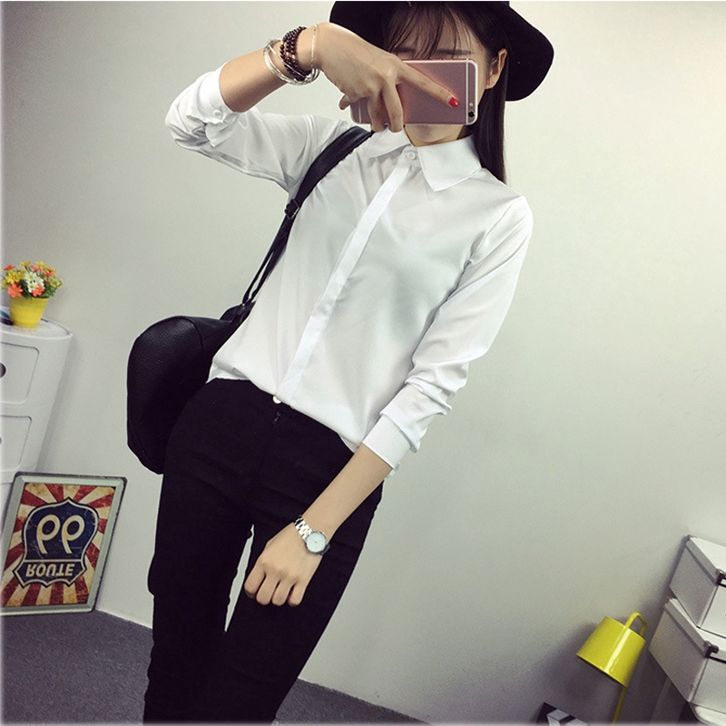 Áo sơ mi dài tay chất cotton trắng trơn thời trang Hàn Quốc cho nữ cỡ s-2xl