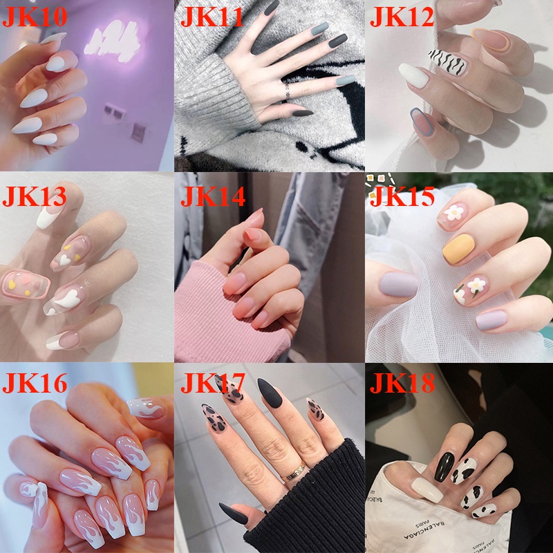 【 móng tay giả 】 24pcs/box nude color french fake nails with a pattern oval head full cover artificial nails with glue / Móng tay giả 24 món kèm keo / móng tay giả kèm keo / móng tay giả đính đá