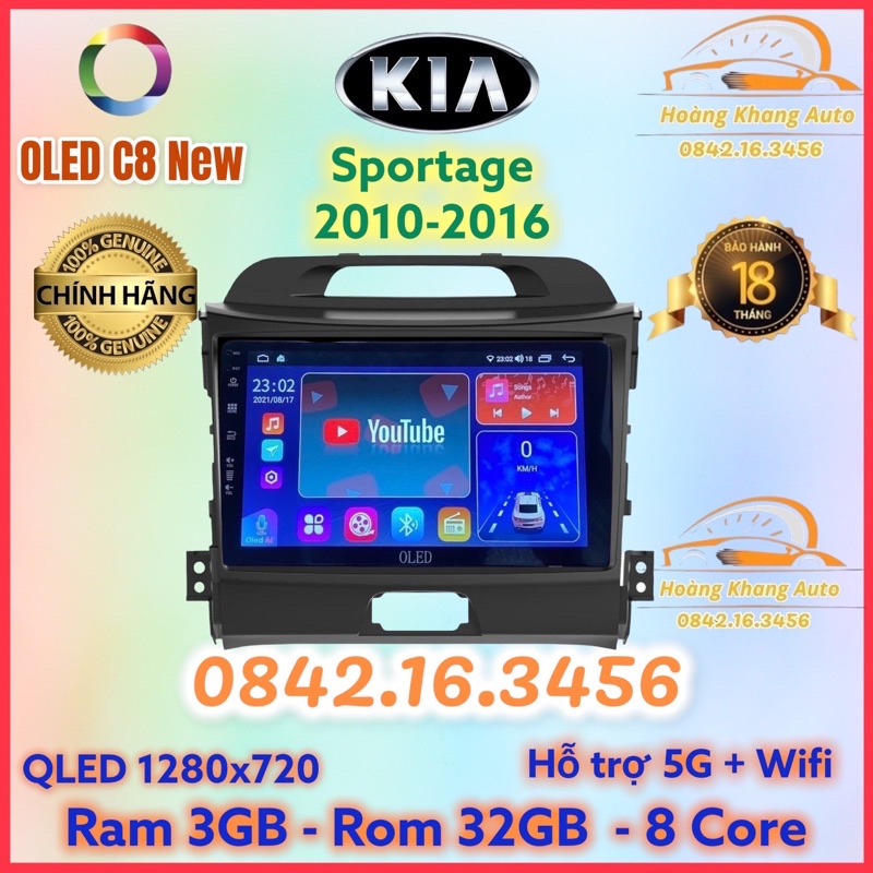 Màn hình android OLED C8 New theo xe Sportage 2010 - 2016  kèm dưỡng và jack nguồn zin theo xe