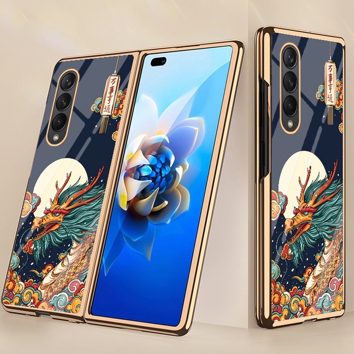 Dễ thương Ốp lưng Samsung Galaxy Z Fold 4 5G ốp điện thoại Bao gồm Màng bảo vệ kính cường lực ốp Z Fold4 case W23 F9360 casing ZFold4 Folder 4