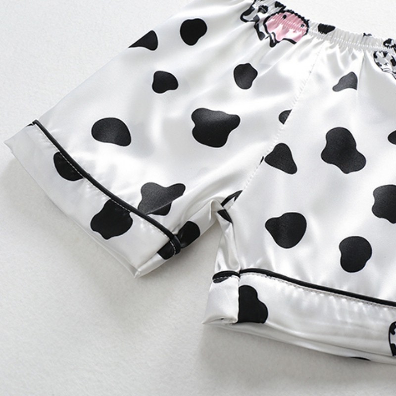 quần áo trẻ em Bộ quần áo ngắn tay họa tiết bò sữa cho bé trai và bé gái