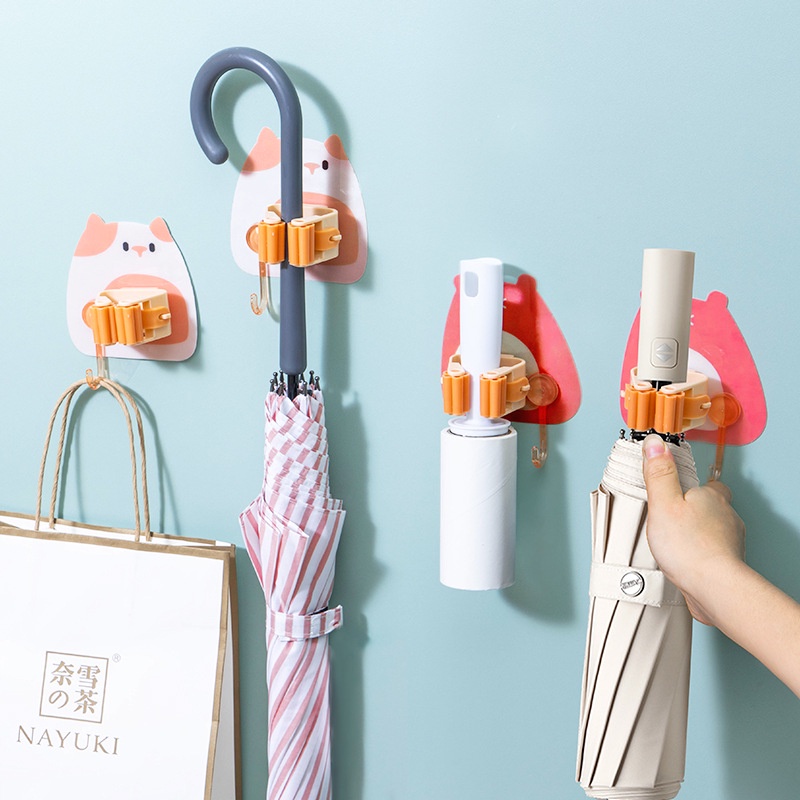 Móc treo cây lau nhà dán tường- móc dán tường giữ cây lau nhà, treo chổi chịu lực tốt không thấm nước kèm móc treo khăn