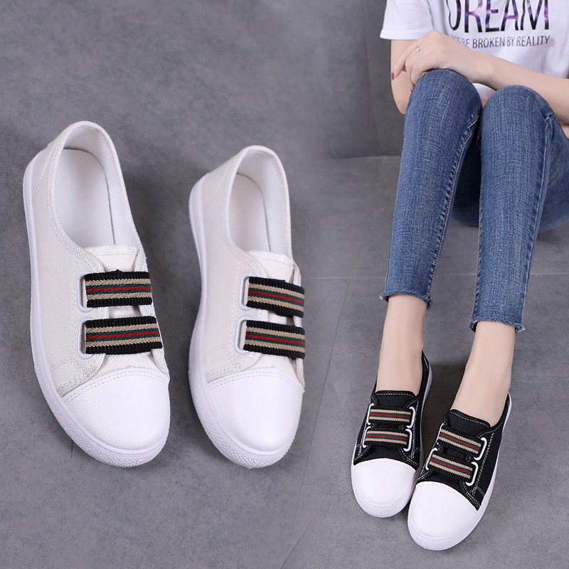 Giày lười nữ vải trắng, đen quai chun êm nhẹ| Giày slip on nữ | BigBuy360 - bigbuy360.vn