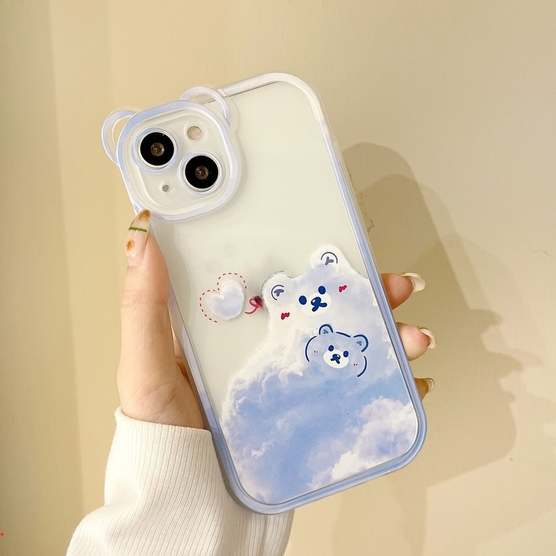 Ốp Điện Thoại TPU Trong Suốt In Hình Gấu Hoạt Hình Dễ Thương Cho Iphone 11 12 13 Pro MAX XR X XS MAX 6 7 8 Plus