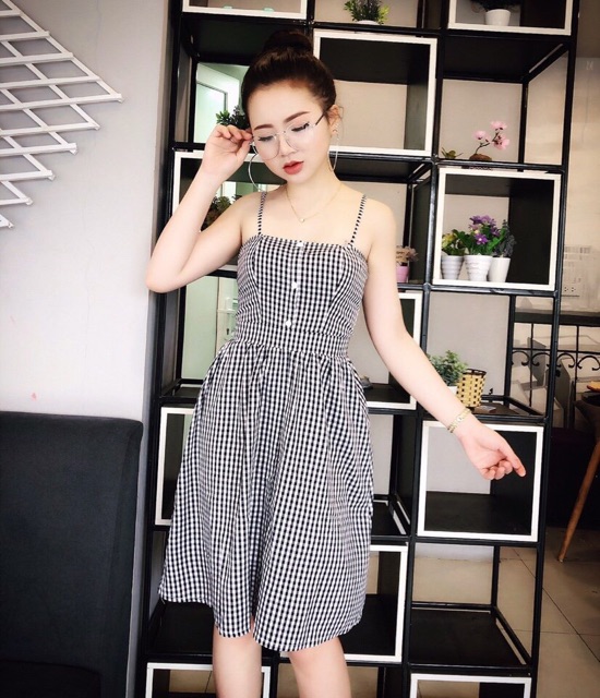 Váy kẻ chất thô dáng dài | BigBuy360 - bigbuy360.vn