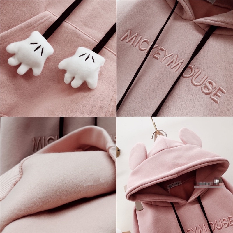 Áo hoodie nữ tai gấu dễ thương chất nỉ dày dặn