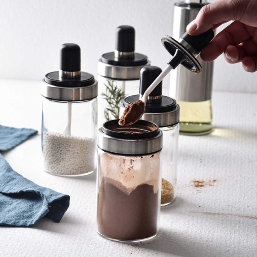 Lọ thủy tinh đựng gia vị trong suốt kèm muỗng