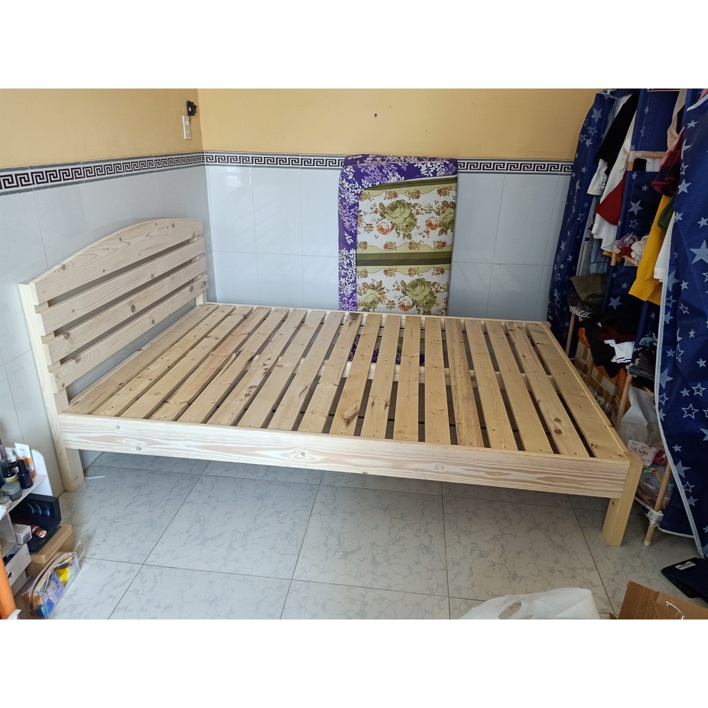 Giường ngủ gỗ Thông đầu cao không hộc kéo 1m2_1m4_1m6_1m8 | BigBuy360 - bigbuy360.vn