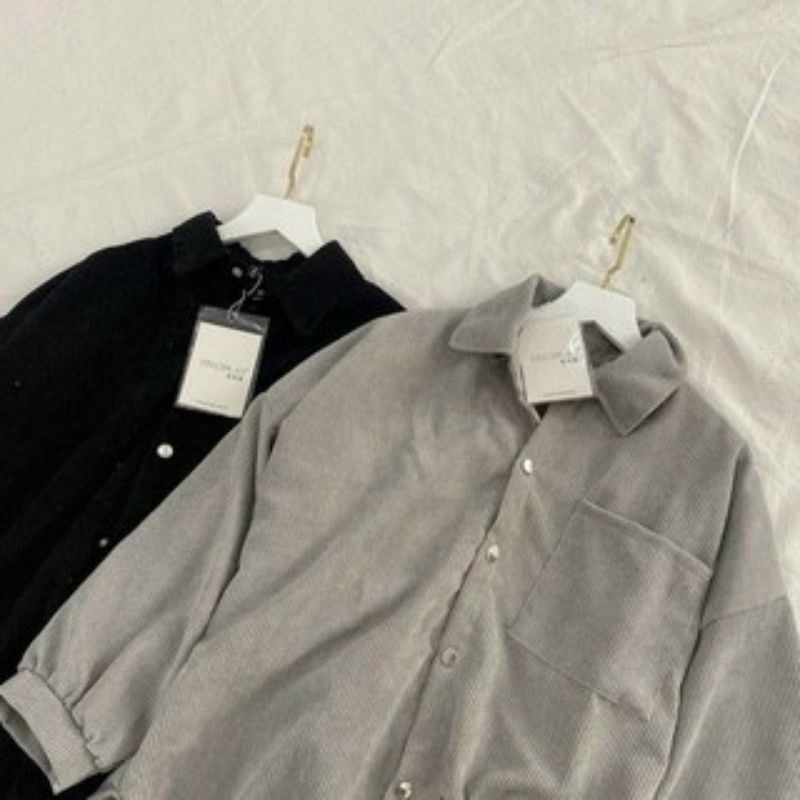 Áo sơ mi nhung tăm unisex form rộng Hàn Quốc
