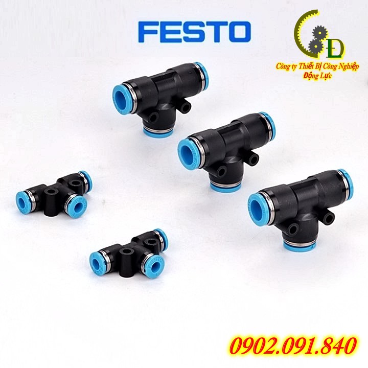 Khớp nối nhanh giảm chữ T dây hơi máy nén khí phi 4, 6, 8, 10, 12 - đầu cút nối lệch ống khí festo QST, co ống nước