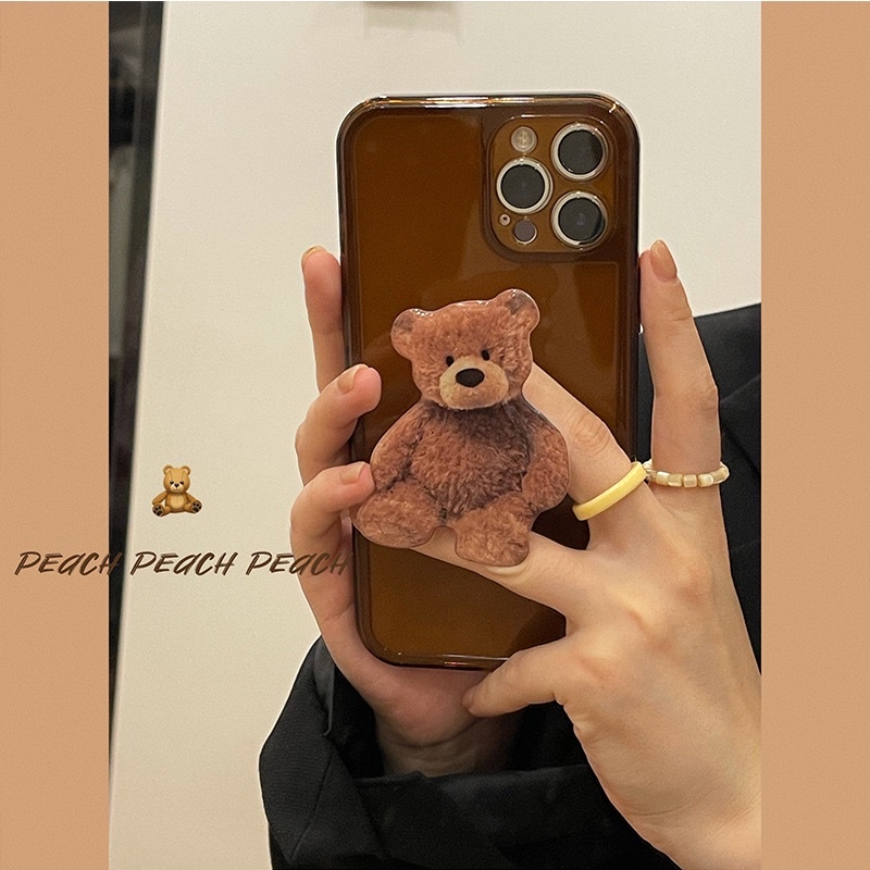 (SIÊU RẺ) Ốp lưng iphone Nâu trong bảo vệ cam kèm giá đỡ gấu Teddy 7plus/8/8plus/x/xr/xs/11/12/13/pro/max/plus/promax