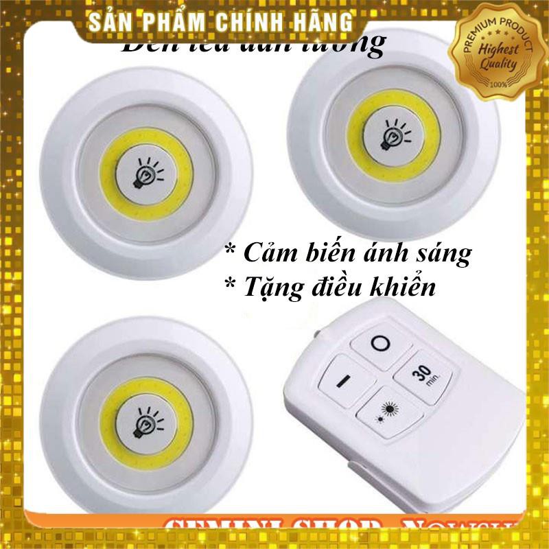 Bộ 3 bóng mini Điều khiển từ xa ánh sáng vàng Đèn led dán tường thông minh treo cầu thang phòng ngủ tủ GY13 SunshineTOY