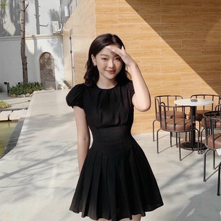 Đầm váy freesize đen tùng xếp li form ngắn