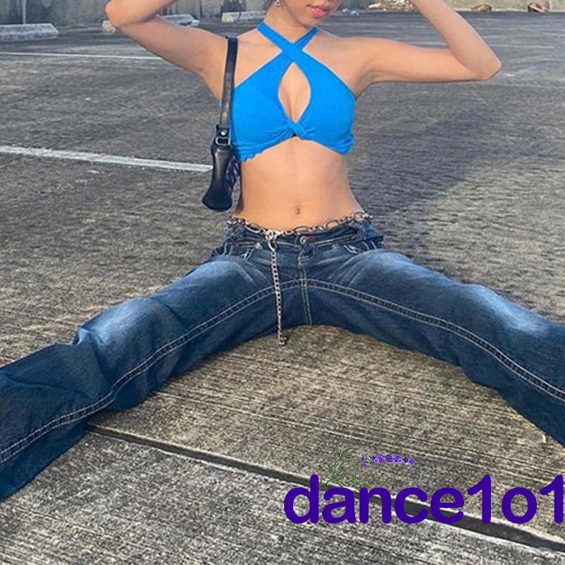 Quần jean ống rộng lưng cao phong cách hip hop cá tính cho nữ