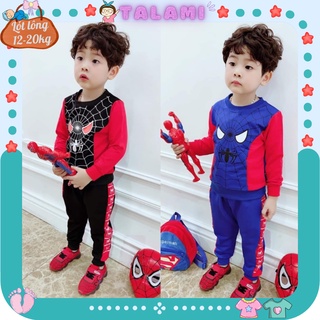 Bộ quần áo dài tay bé trai thu đông lót lông & cotton siêu nhân người nhện cho bé 12-20kg