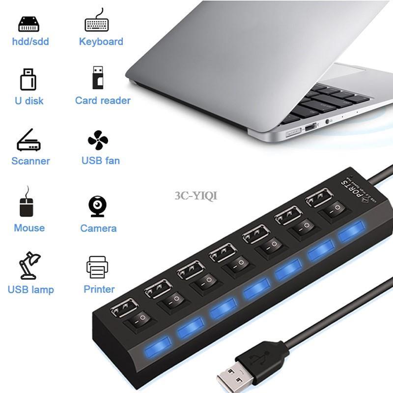 Hub 7 Cổng USB Tốc Độ Cao 480 Mbps Có Công Tắc Bật/Tắt Kèm Công Tắc Cho PC Laptop Máy Tính