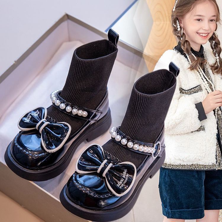 Giày Bốt Đen Thời Trang Xuân Thu Cá Tính Cho Bé Gái