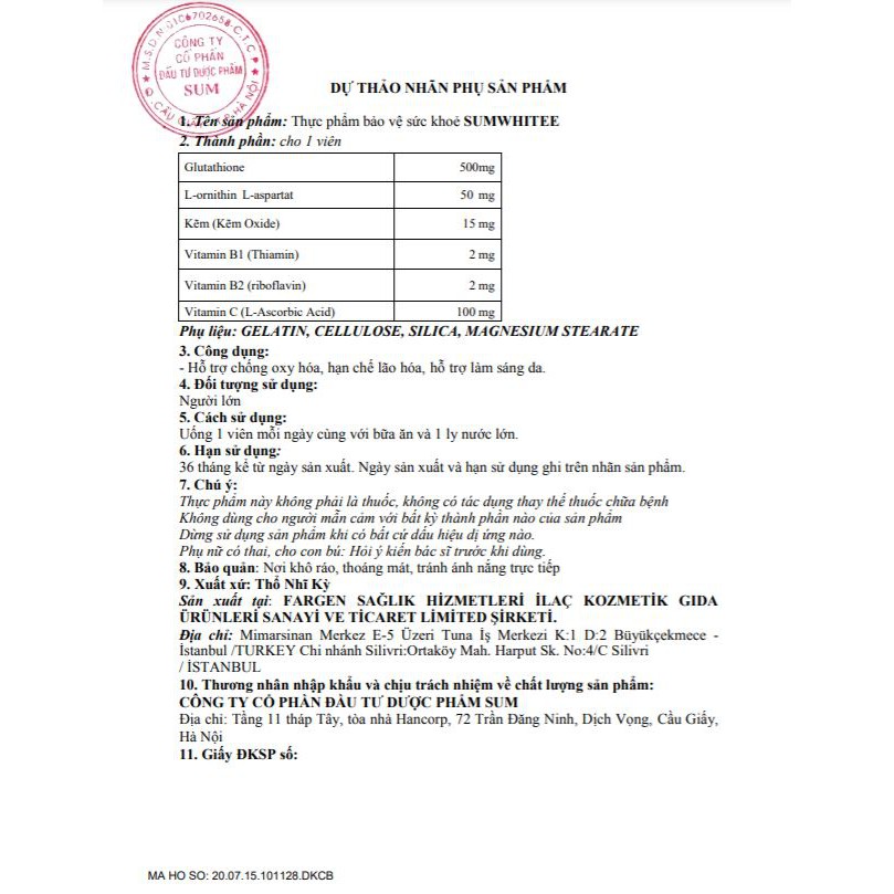 Viên Uống SumWhitee (Hộp 30 Viên) - Làm Sáng Da, Hạn Chế Lão Hóa - cvspharmacy
