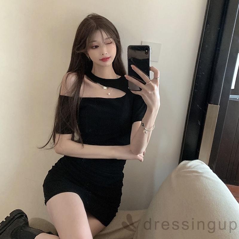 Đầm tay ngắn dáng ôm màu trơn thời trang mùa hè dành cho nữ