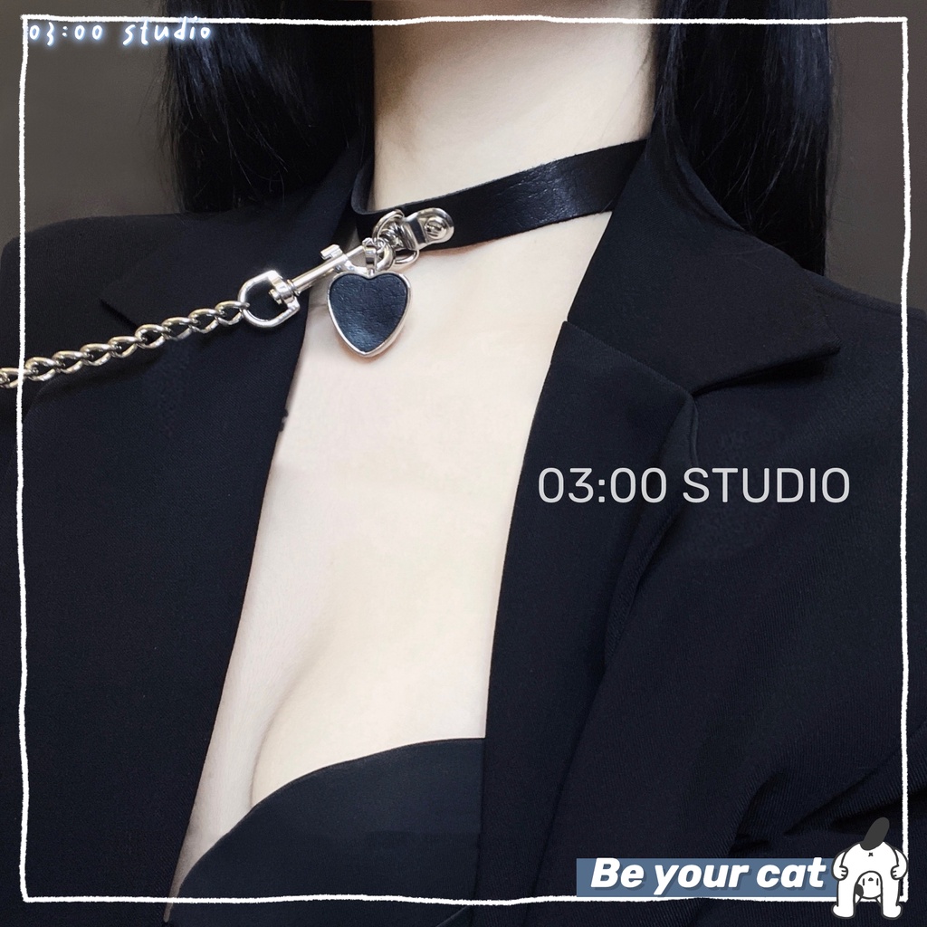 （Giao hàng bảo mật）Cosplay vòng cổ Choker hình trái tim kèm dây xích - Phụ kiện--OldGL