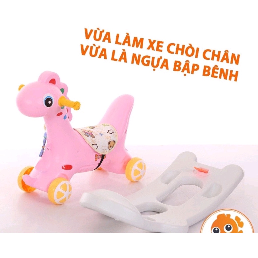 Ngựa bập bênh cho bé từ 1-2 tuổi 2 in 1 bánh xe phát nhạc