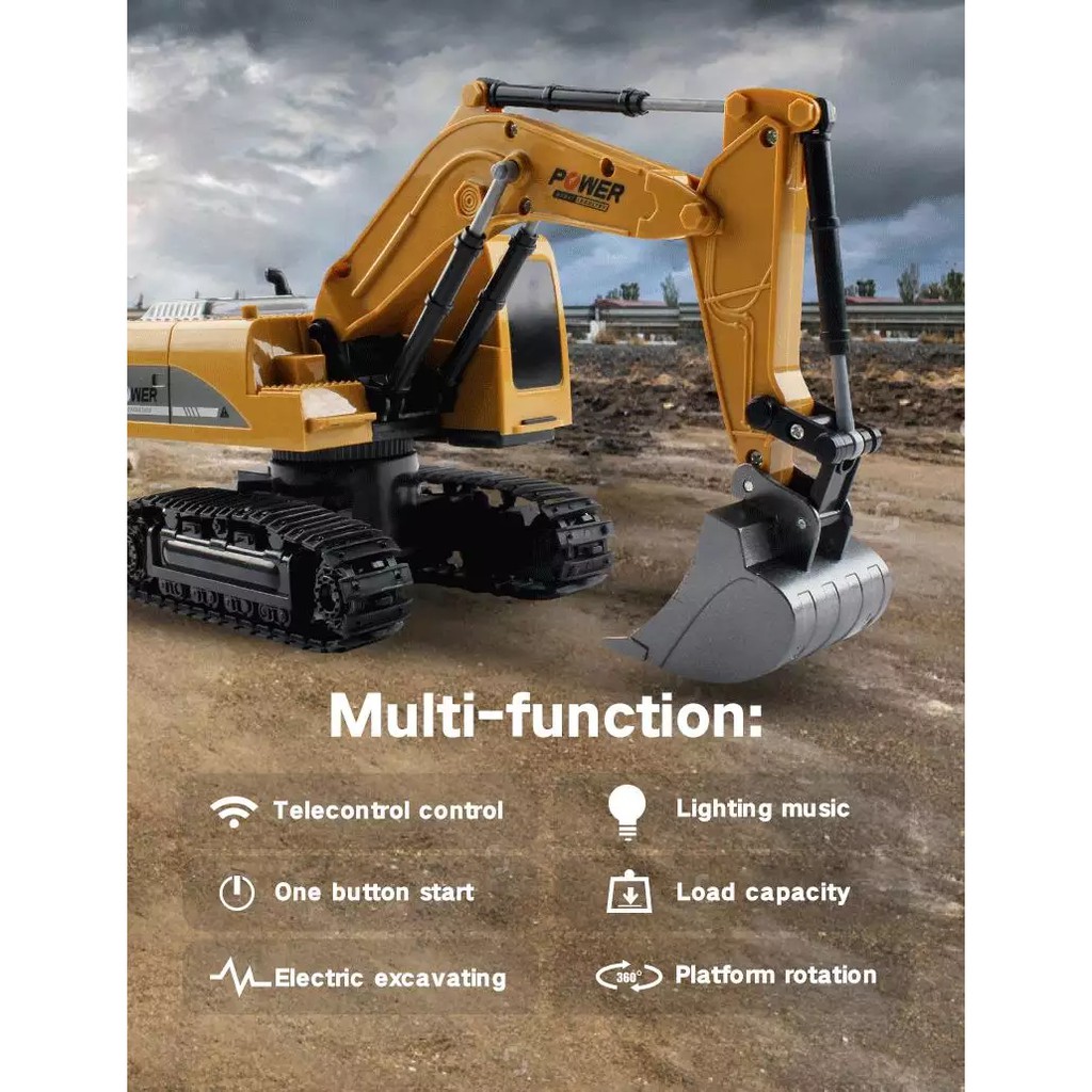 Bafada Máy Xúc Điều Khiển Từ Xa Mô Phỏng Cao 1:24 Máy Kéo Bánh Xích RC Đồ Chơi, Xe Xây Dựng 6 Kênh Có Nhấp Nháy Đèn, Xe