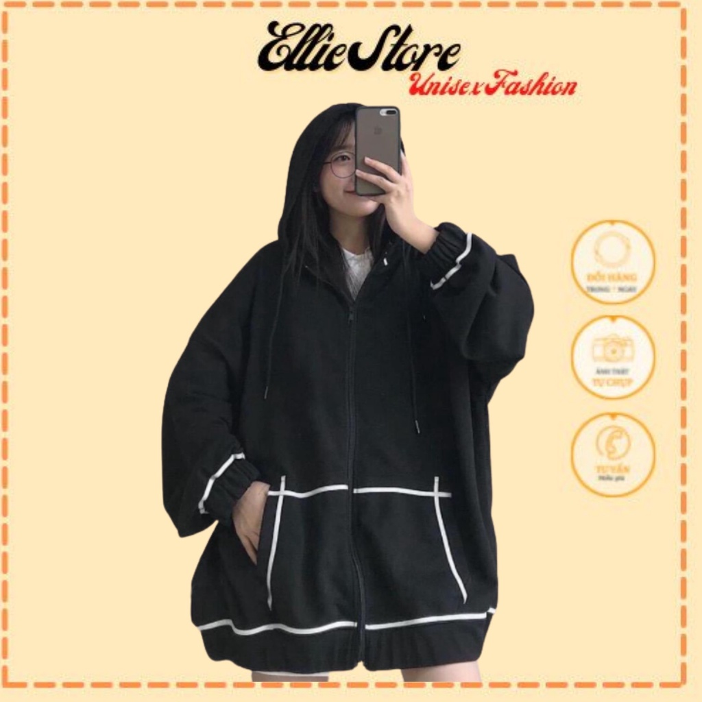 Áo Khoác Nỉ Form Rộng Áo Khoác Nữ Phối Viền Trắng Có Mũ 3 Màu Ellie Store Mã 462