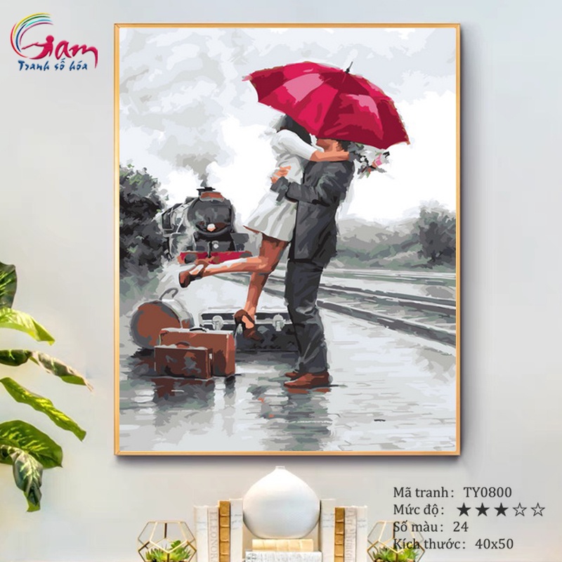 Tranh số hoá tình yêu đôi lứa GAM tự tô màu theo số cho người lớn có khung 40x50cm TY0800