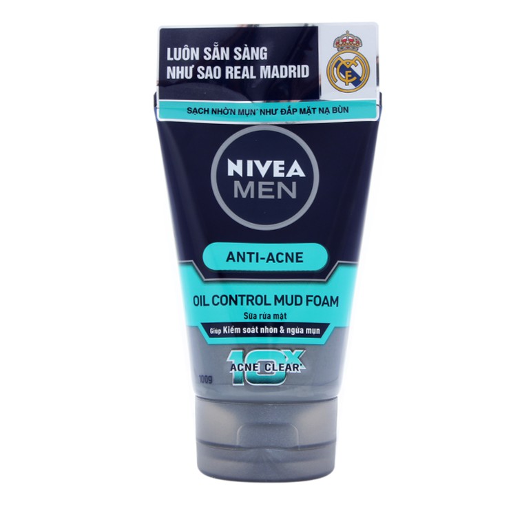 Sữa rửa mặt Nivea Men Bùn khoáng Kiểm soát nhờn Ngừa mụn 100g (MẪU MỚI 8H DETOX MUD)